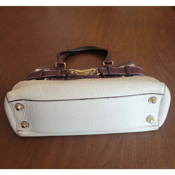 Vintage Coach Hamptons Ivory Maroon Pebbled Leather Bag EO6S-10212 - Picture 4 of 12